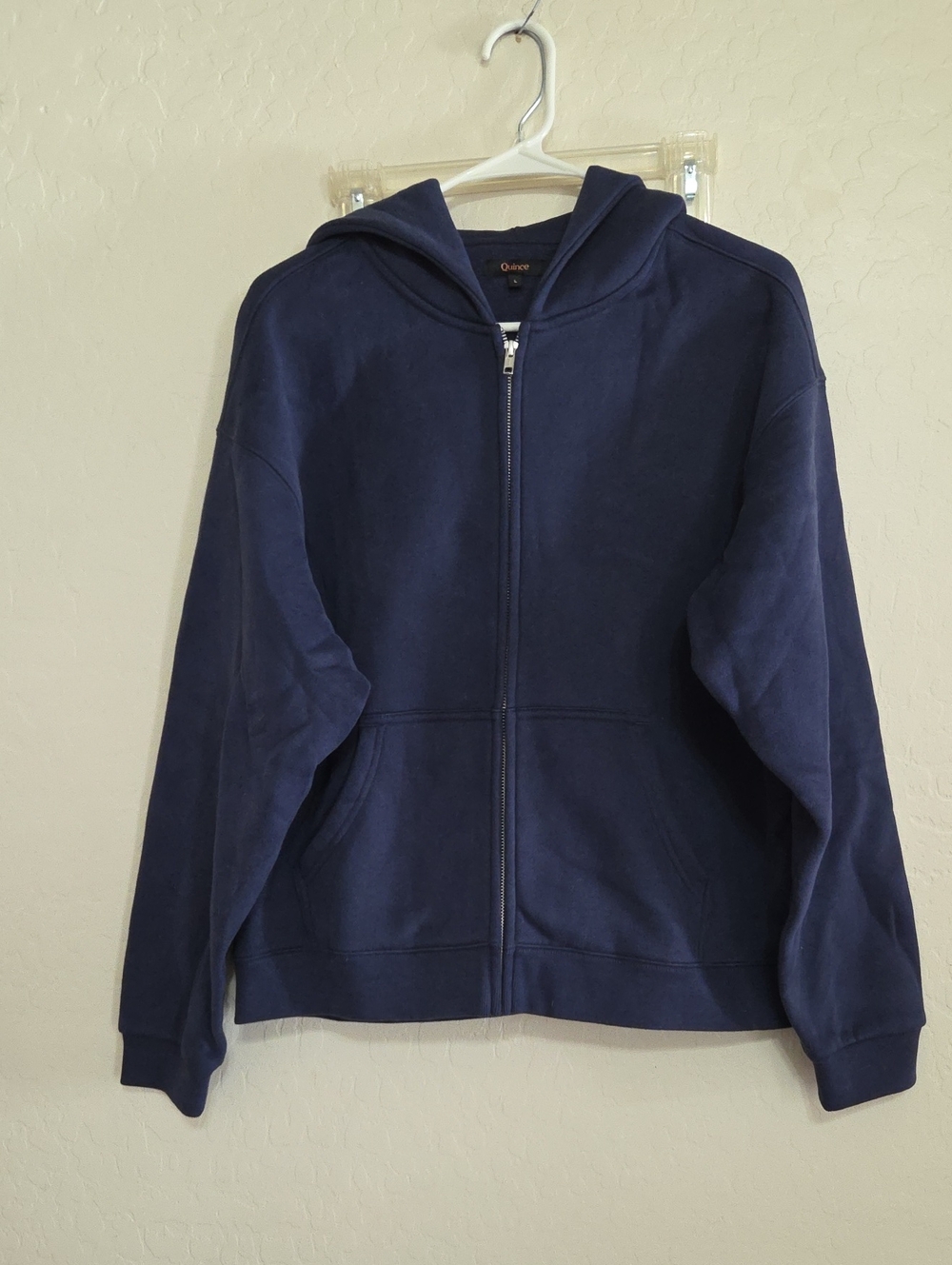 NWOT Quince Navy Blue Full-Zip Hooded Sweatshirt